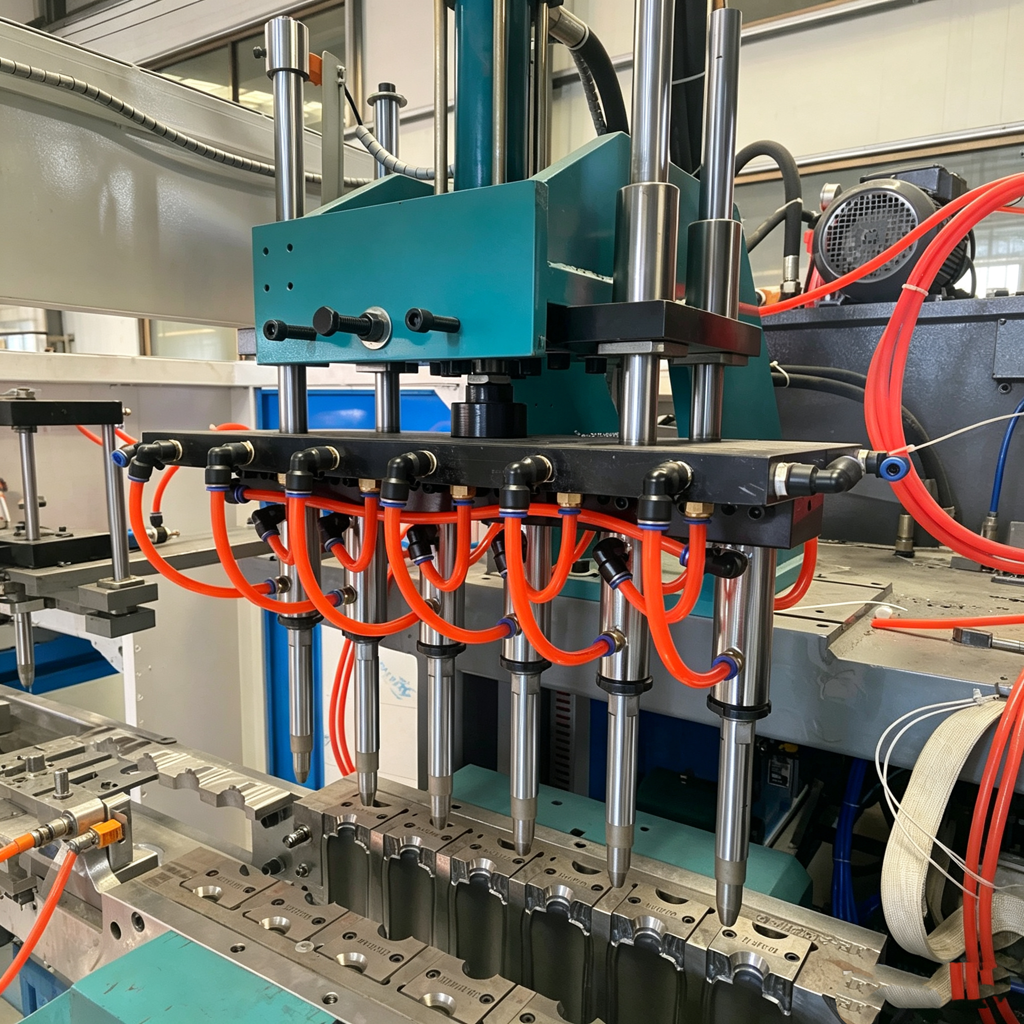80mm screw fully automatic servo hydraulic blow molding machine, 2 stations, 6 cavities, used to produce small bottles or small hollow plastic products
