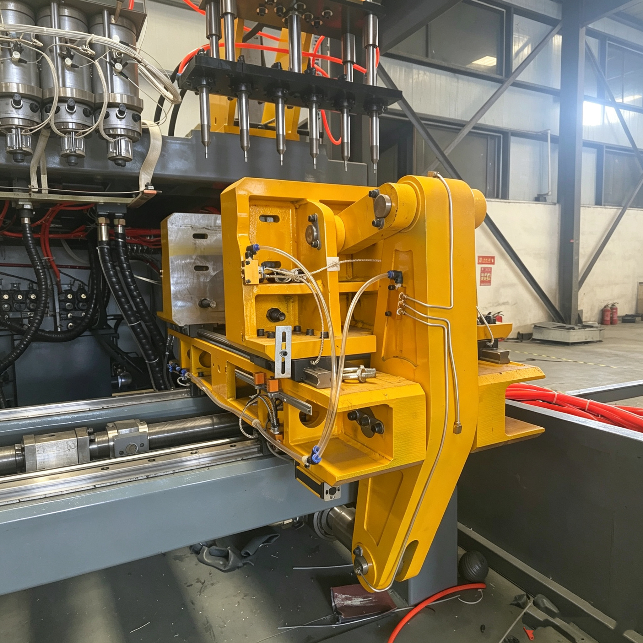 80mm screw fully automatic servo hydraulic blow molding machine, 2 stations, 6 cavities, used to produce small bottles or small hollow plastic products